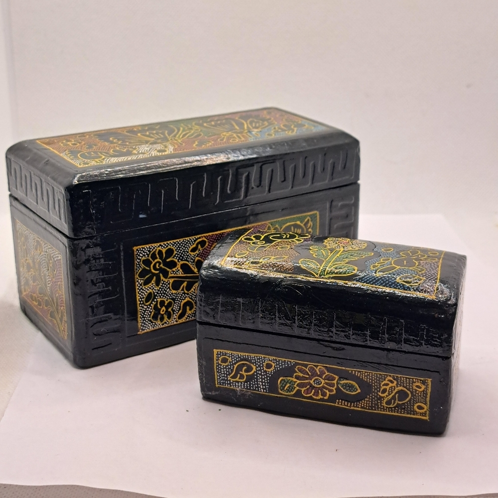 Two Hand Painted Folk Art Wooden Jewlery Box.